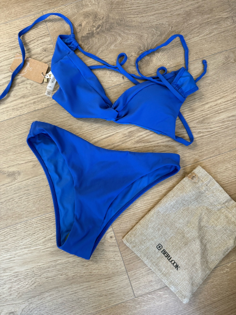 NWT BERLOOK Cobalt Blue Ribbed Bikini Set Size L